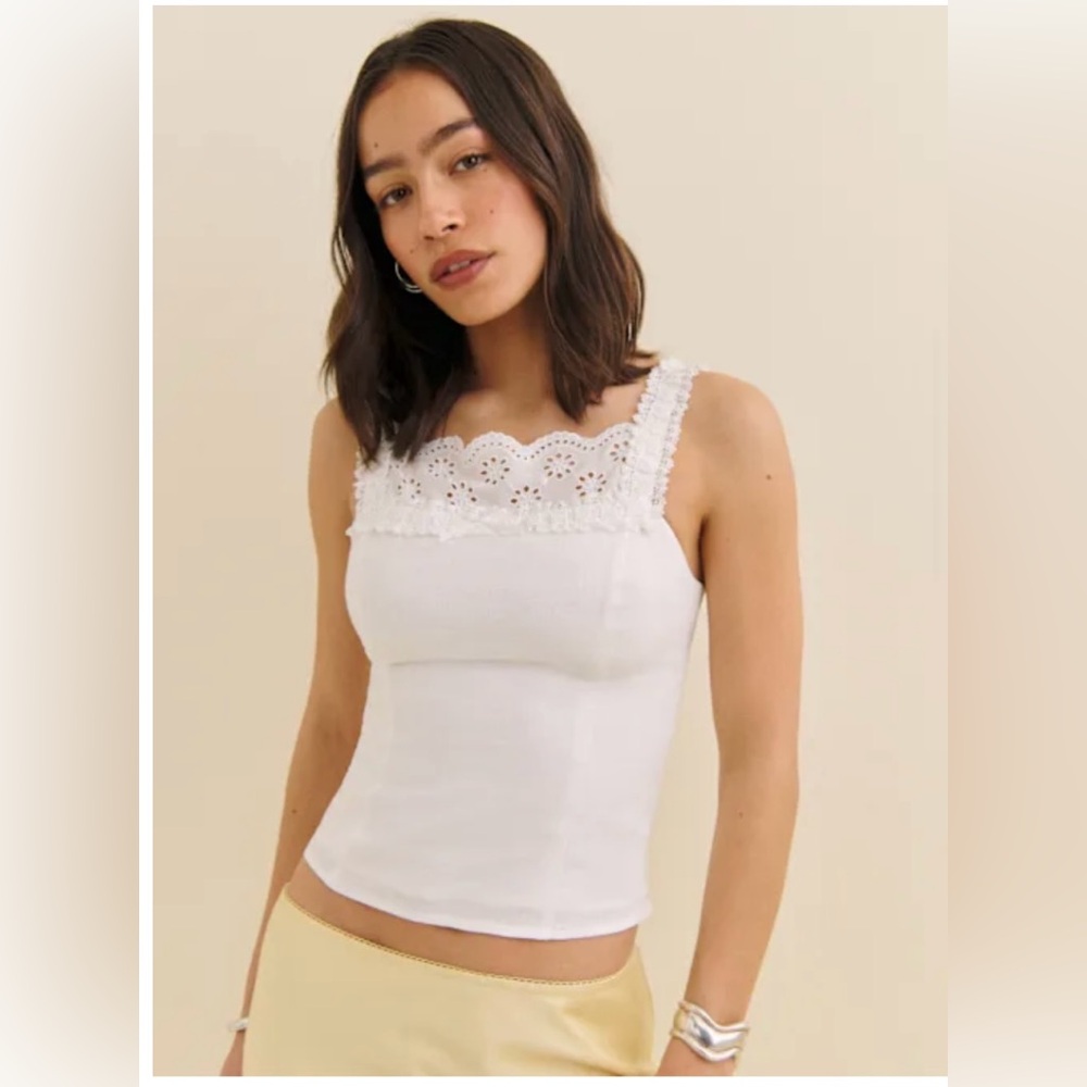 NWT Reformation Marcia Linen Top Ivory - Size 8